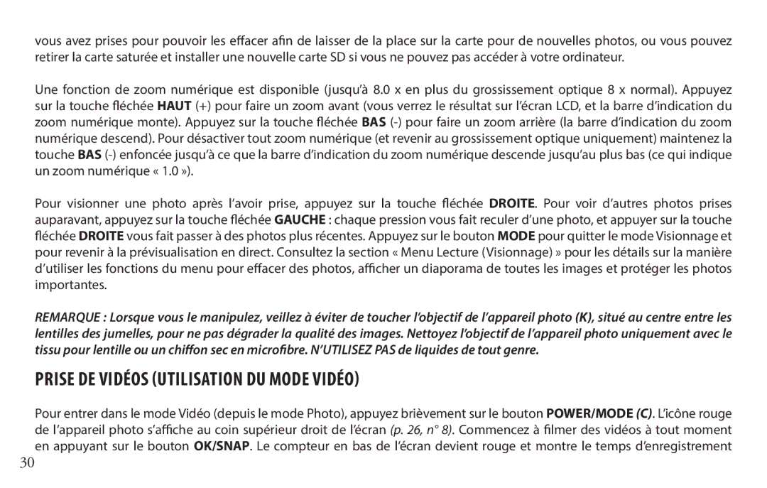 Bushnell 118328 instruction manual Prise DE Vidéos Utilisation DU Mode Vidéo 