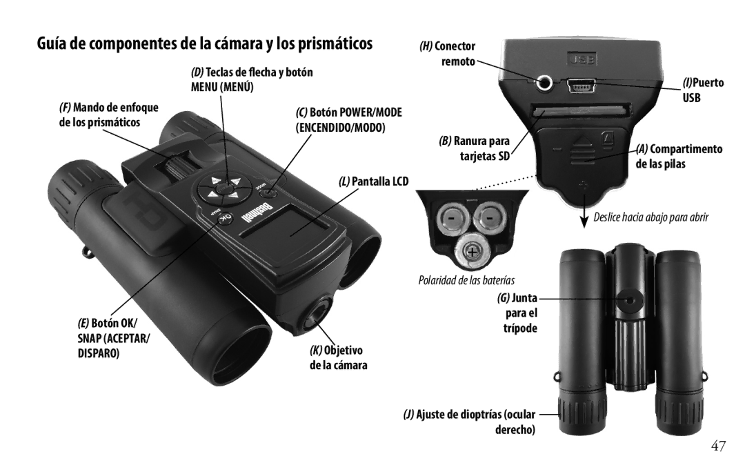 Bushnell 118328 instruction manual Teclas de flecha y botón Menu Menú, IPuerto, Pantalla LCD 