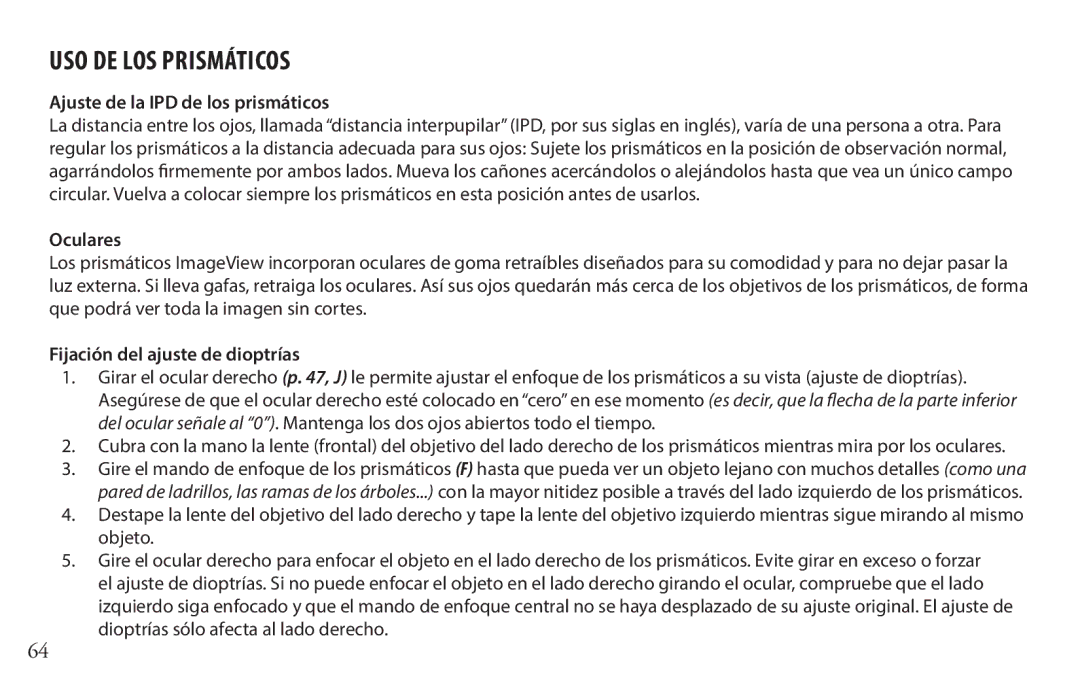 Bushnell 118328 USO DE LOS Prismáticos, Ajuste de la IPD de los prismáticos, Oculares, Fijación del ajuste de dioptrías 