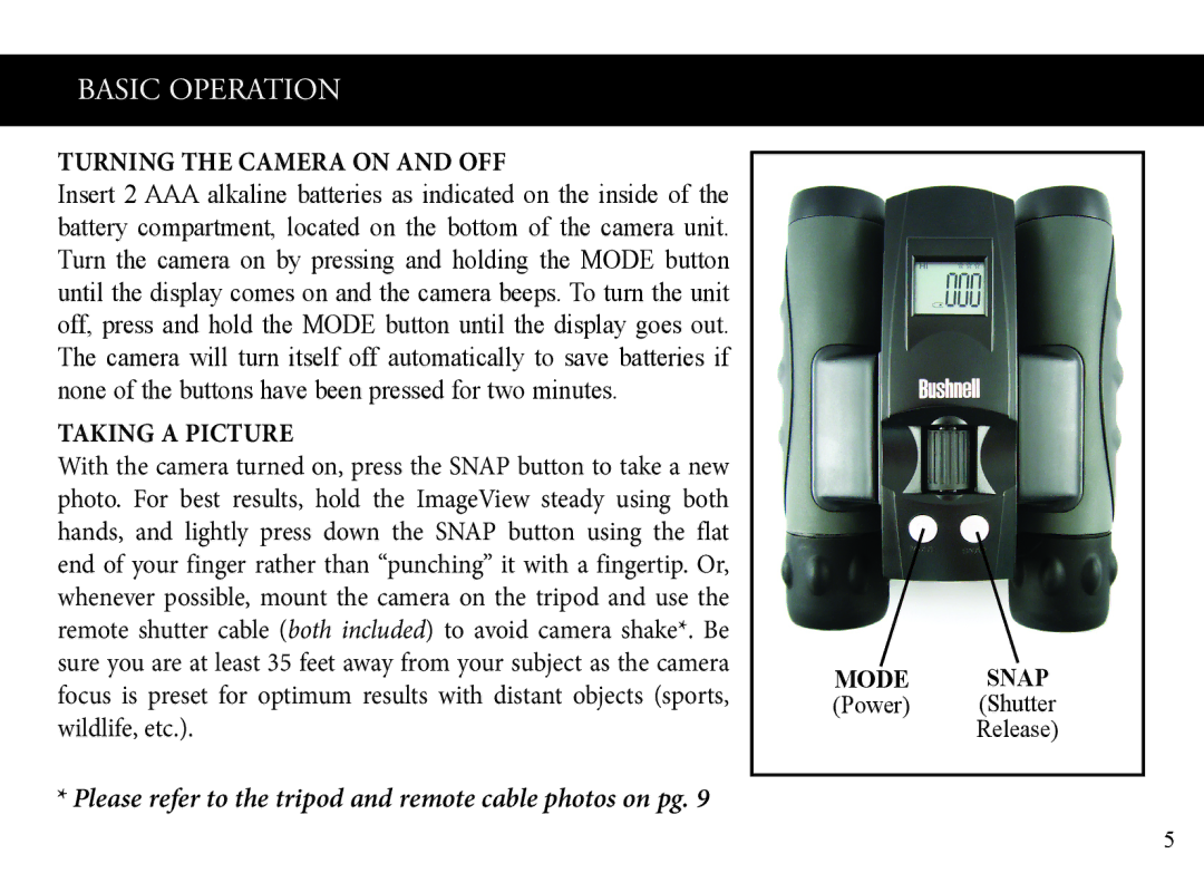 Bushnell 98-1276/09-08, 118331, 118330 instruction manual Basic Operation, Mode Snap 