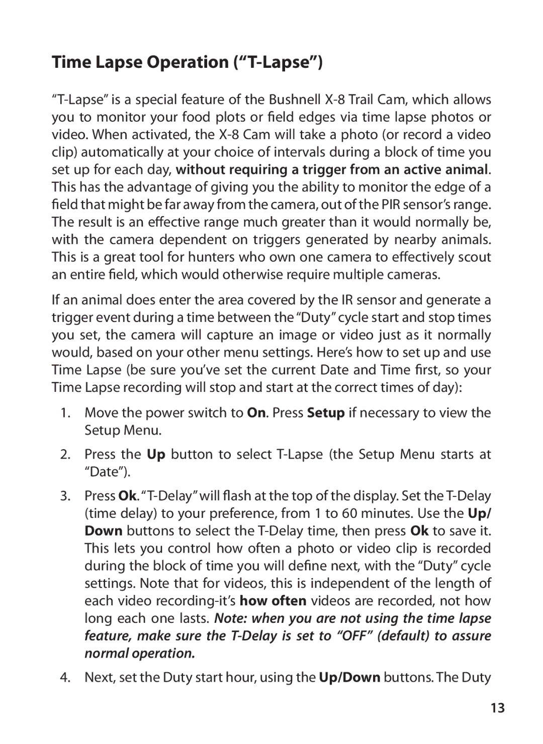 Bushnell 119327 instruction manual Time Lapse Operation T-Lapse 