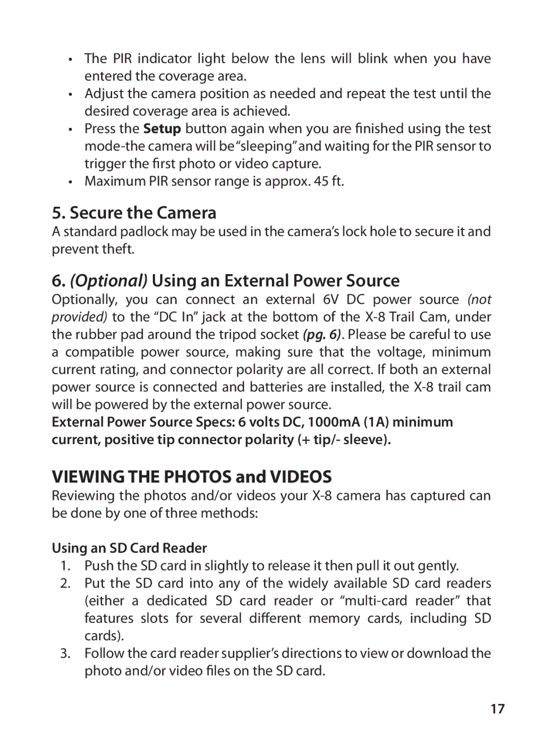 Bushnell 119327 instruction manual Optional Using an External Power Source, Using an SD Card Reader 