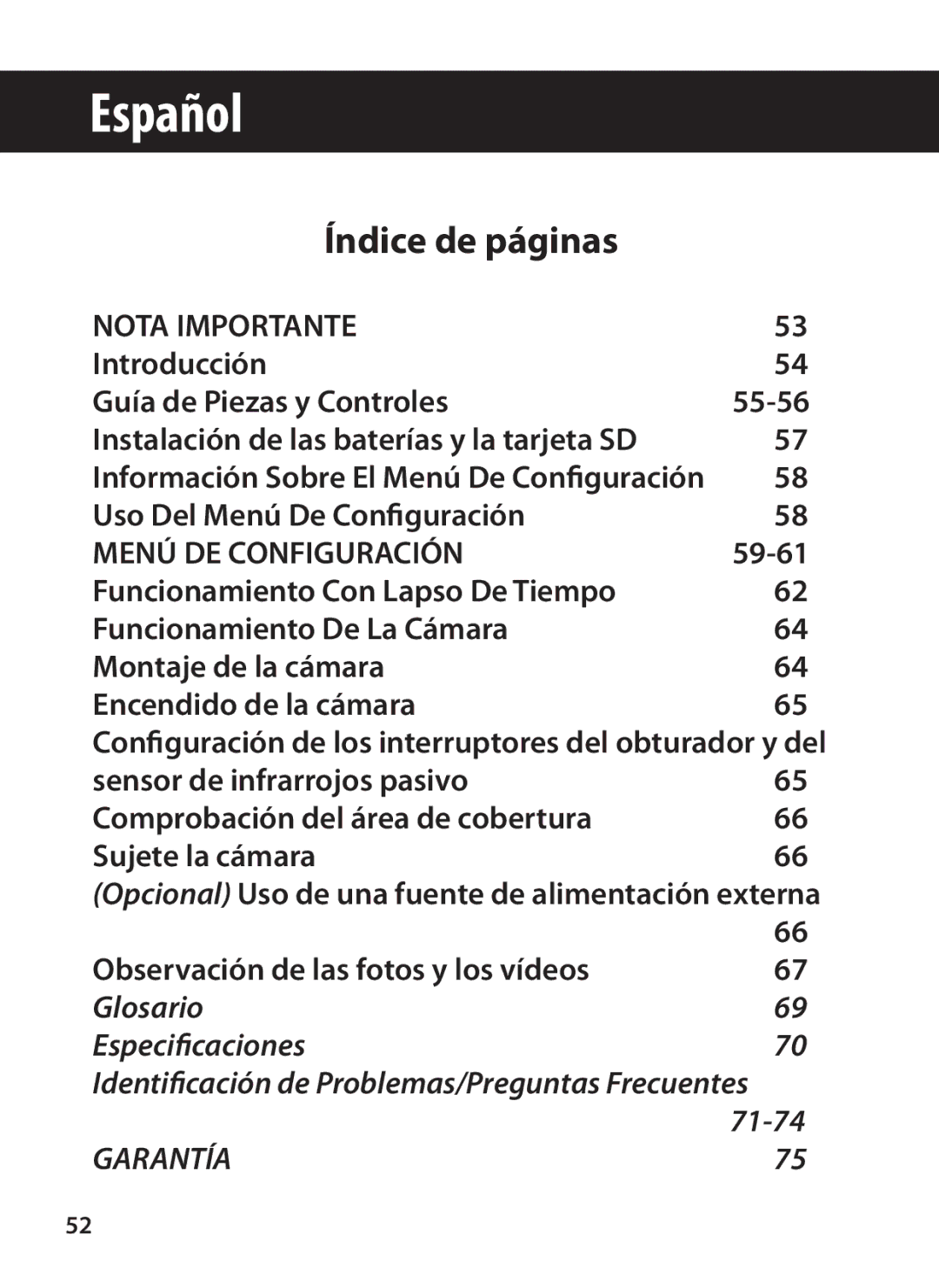 Bushnell 119327 instruction manual Nota Importante, Uso Del Menú De Configuración, Menú DE Configuración, 59-61 