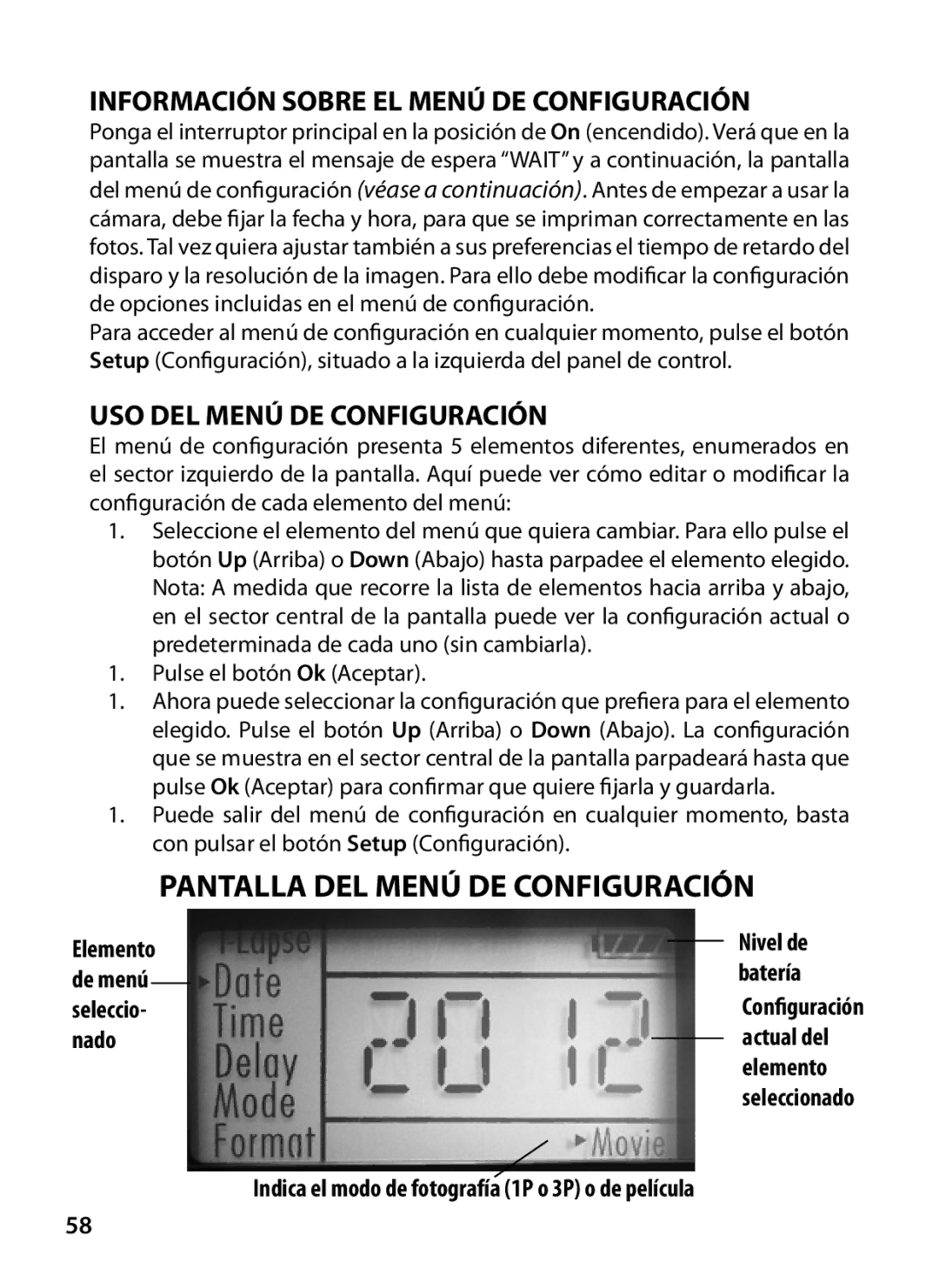 Bushnell 119327 instruction manual Pantalla DEL Menú DE Configuración, Información Sobre EL Menú DE Configuración 