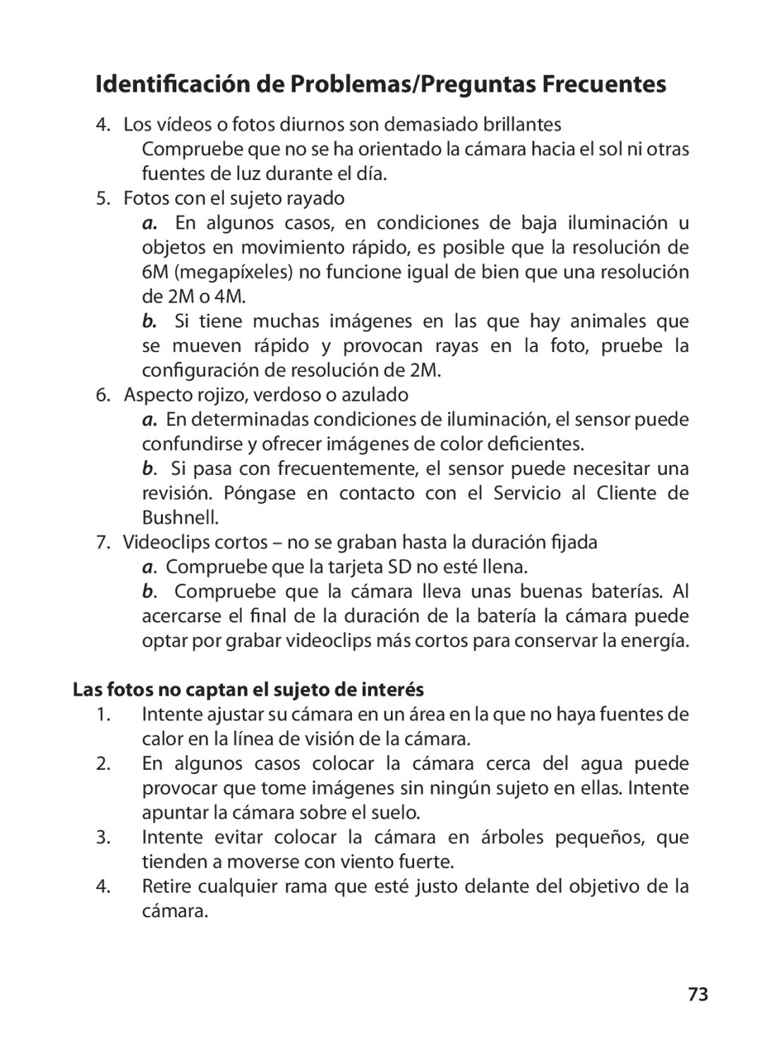 Bushnell 119327 instruction manual Las fotos no captan el sujeto de interés 