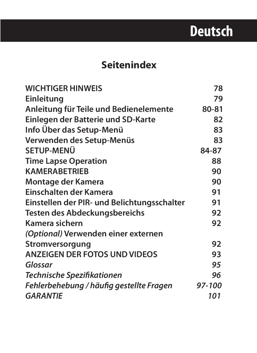 Bushnell 119327 instruction manual Wichtiger Hinweis, Setup-Menü, Kamerabetrieb, Anzeigen DER Fotos UND Videos 