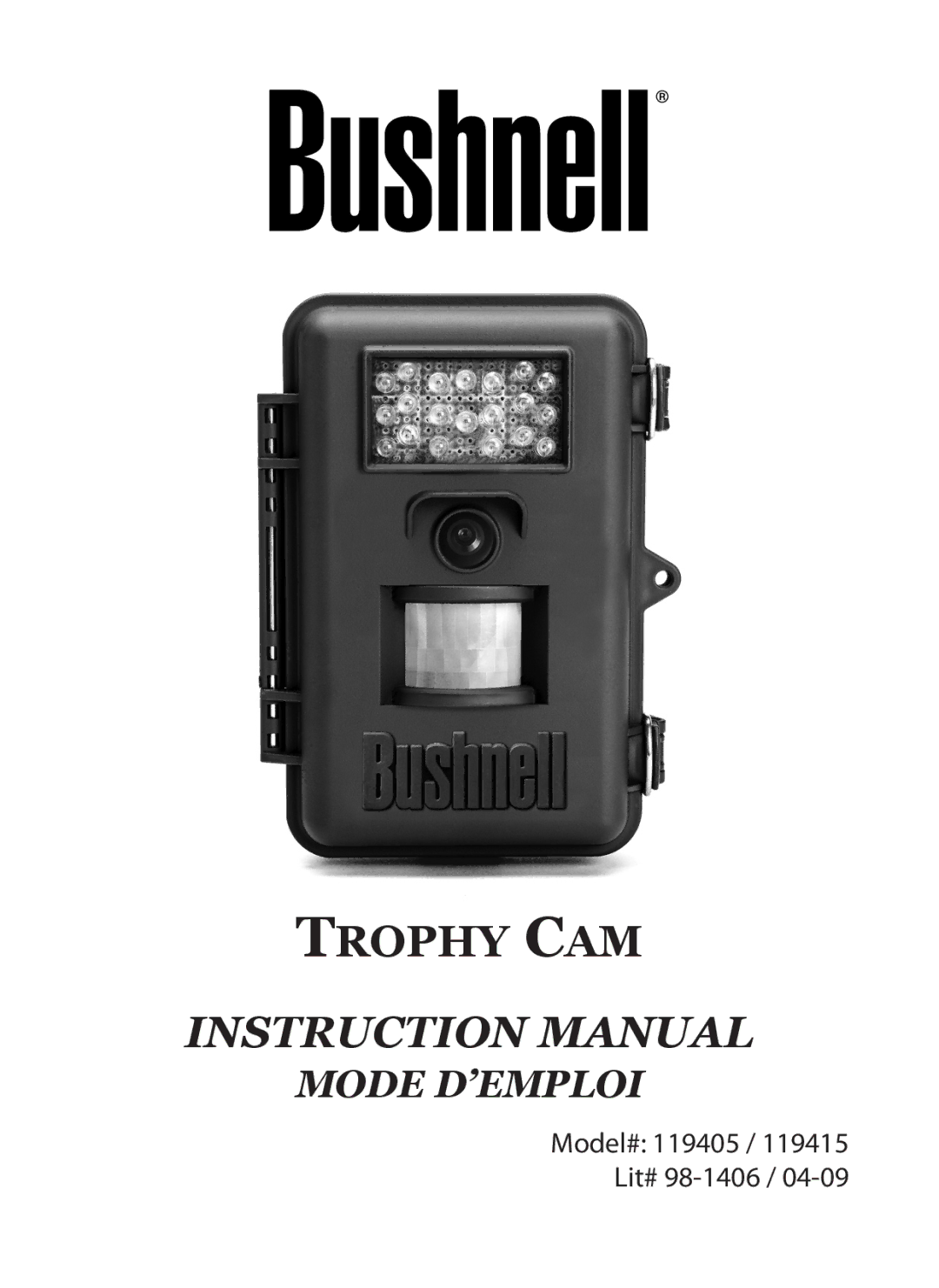 Bushnell 119415, 119405 instruction manual Trophy CAM 