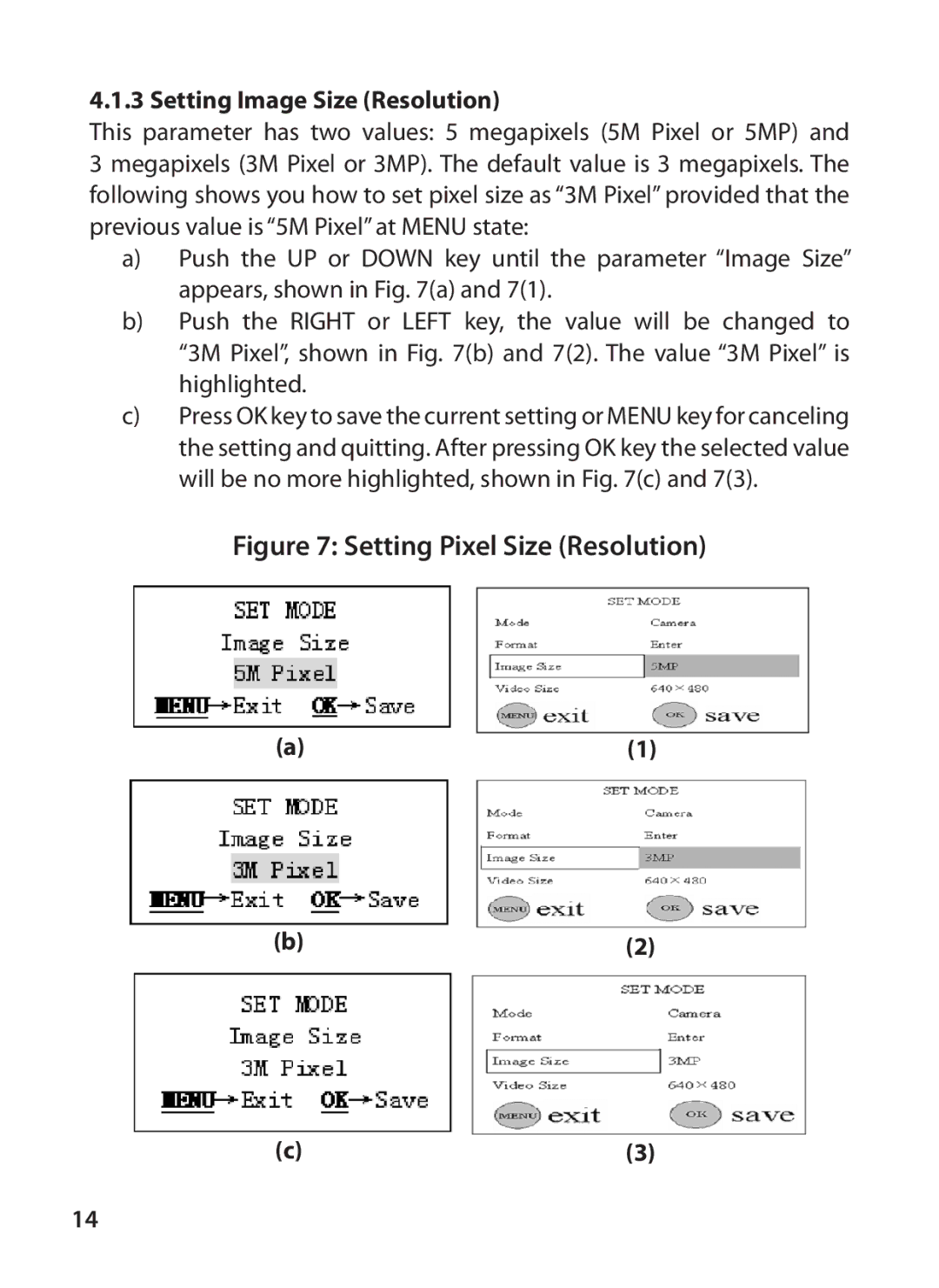 Bushnell 119405, 119415 instruction manual Setting Pixel Size Resolution, Setting Image Size Resolution 