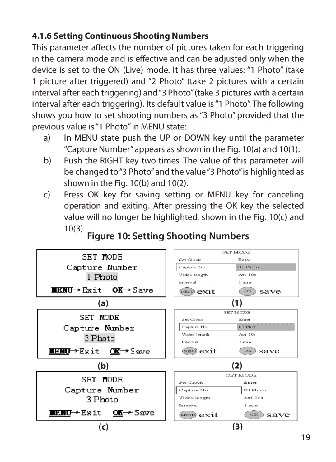 Bushnell 119415, 119405 instruction manual Setting Continuous Shooting Numbers 