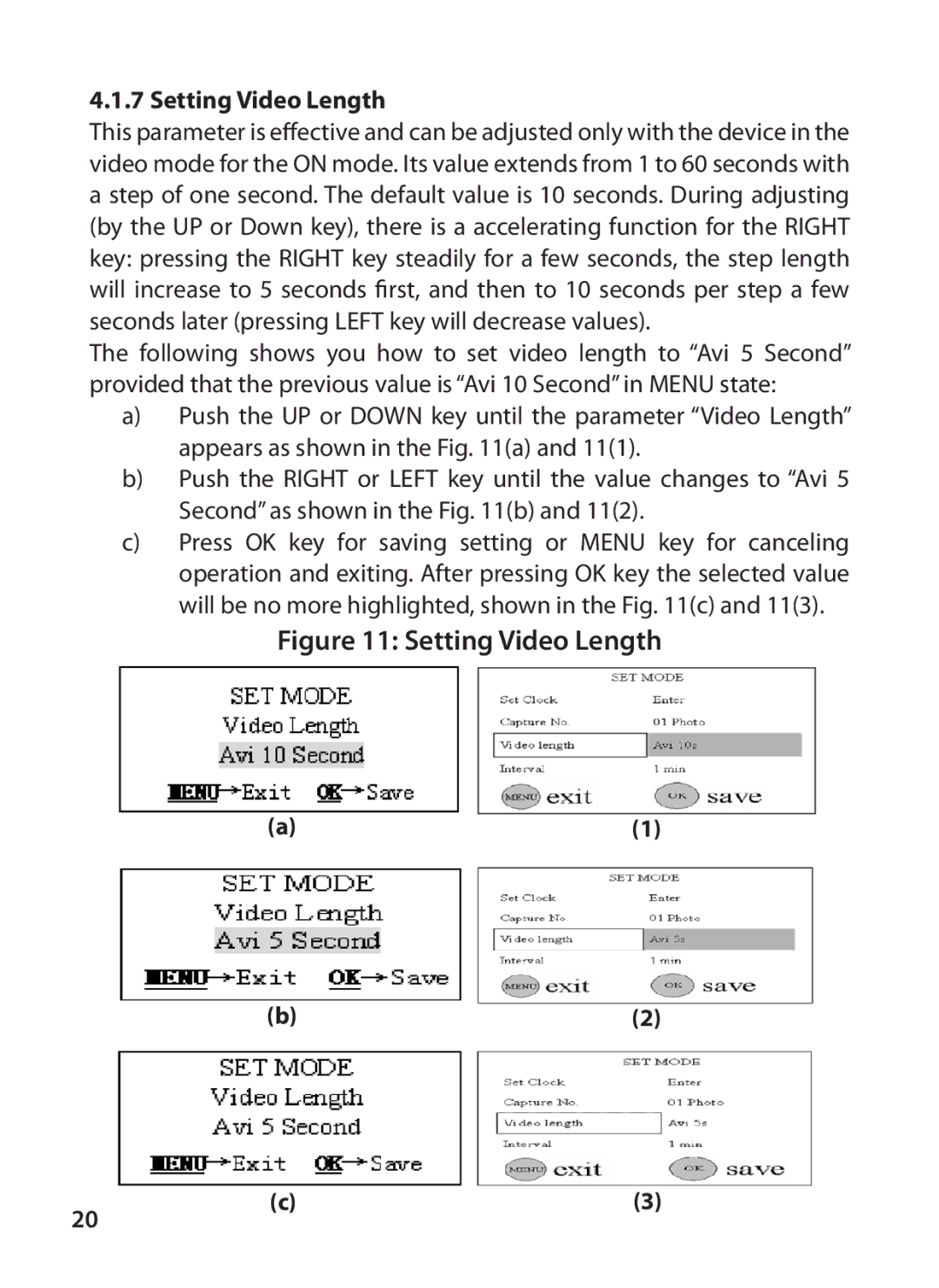 Bushnell 119405, 119415 instruction manual Setting Video Length 