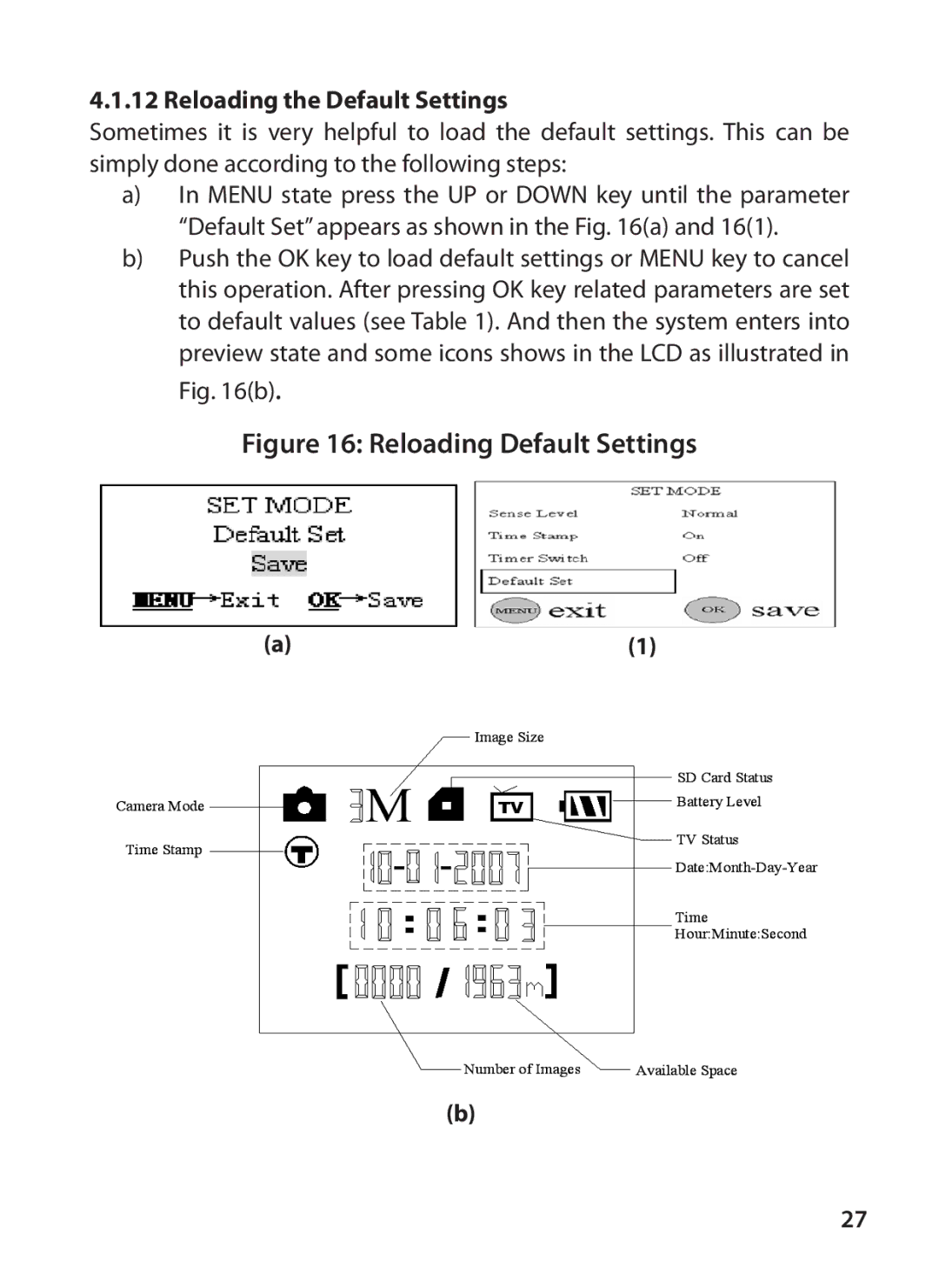 Bushnell 119415, 119405 instruction manual Reloading Default Settings, Reloading the Default Settings 