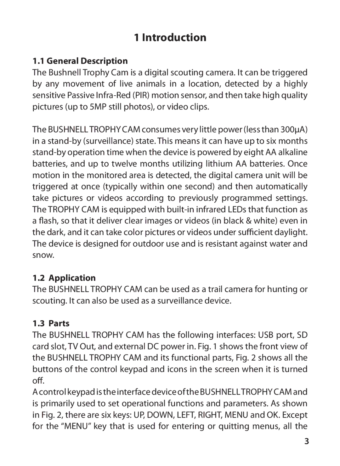 Bushnell 119415, 119405 instruction manual Introduction, General Description, Application, Parts 