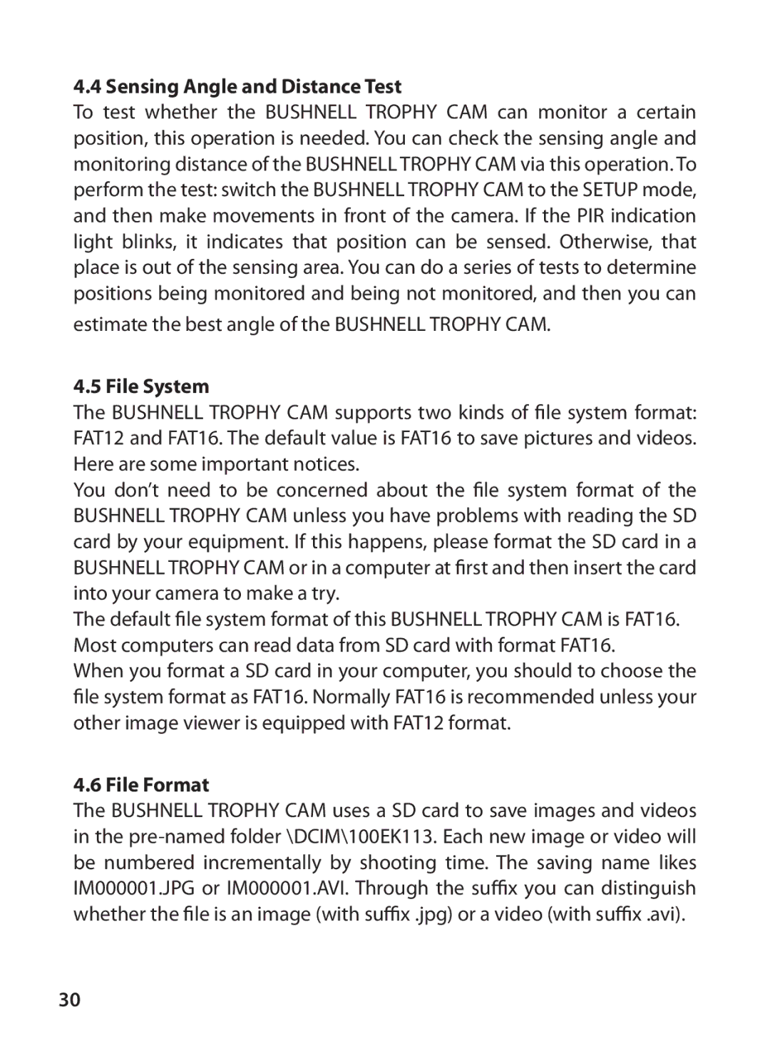 Bushnell 119405, 119415 instruction manual Sensing Angle and Distance Test, File System, File Format 