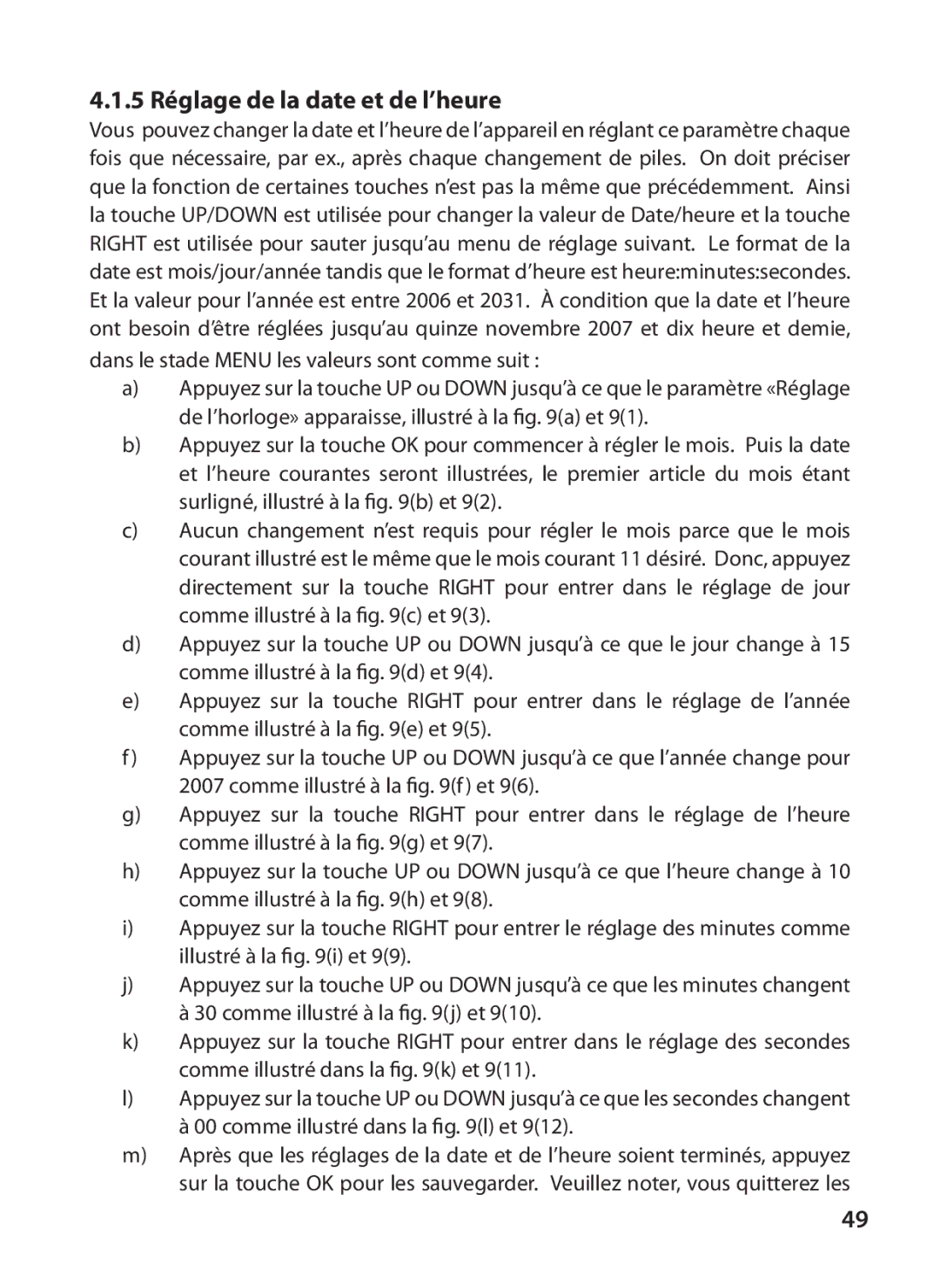 Bushnell 119415, 119405 instruction manual 5 Réglage de la date et de l’heure 