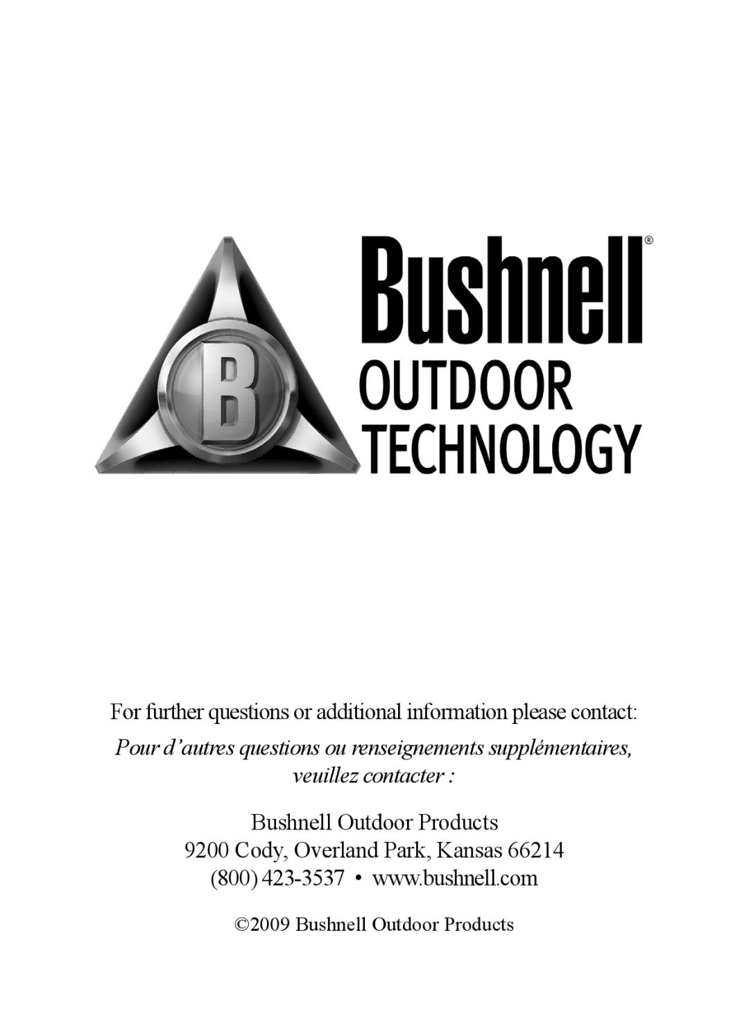 Bushnell 119405, 119415 instruction manual Bushnell Outdoor Products Cody, Overland Park, Kansas 