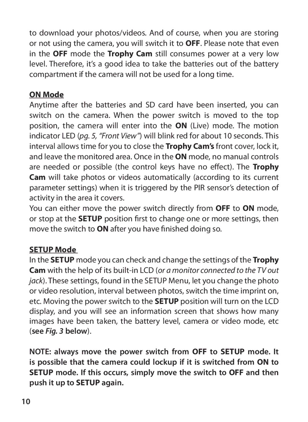 Bushnell 119425C instruction manual On Mode, Setup Mode 