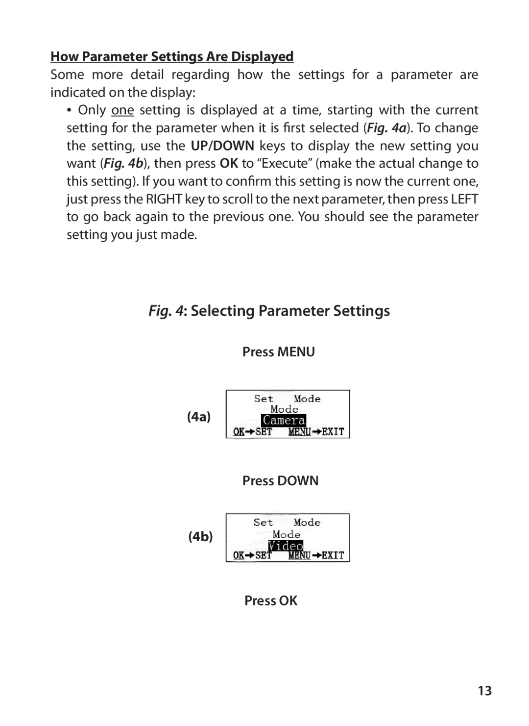 Bushnell 119425C instruction manual How Parameter Settings Are Displayed, Press Menu Press Down Press OK 