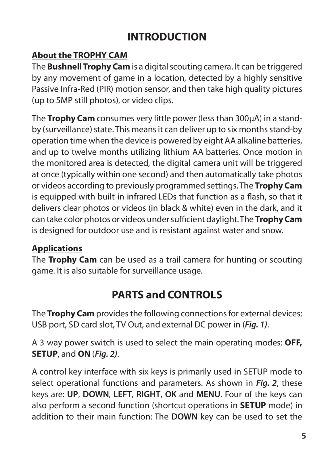 Bushnell 119425C instruction manual Parts and Controls, About the Trophy CAM, Applications 