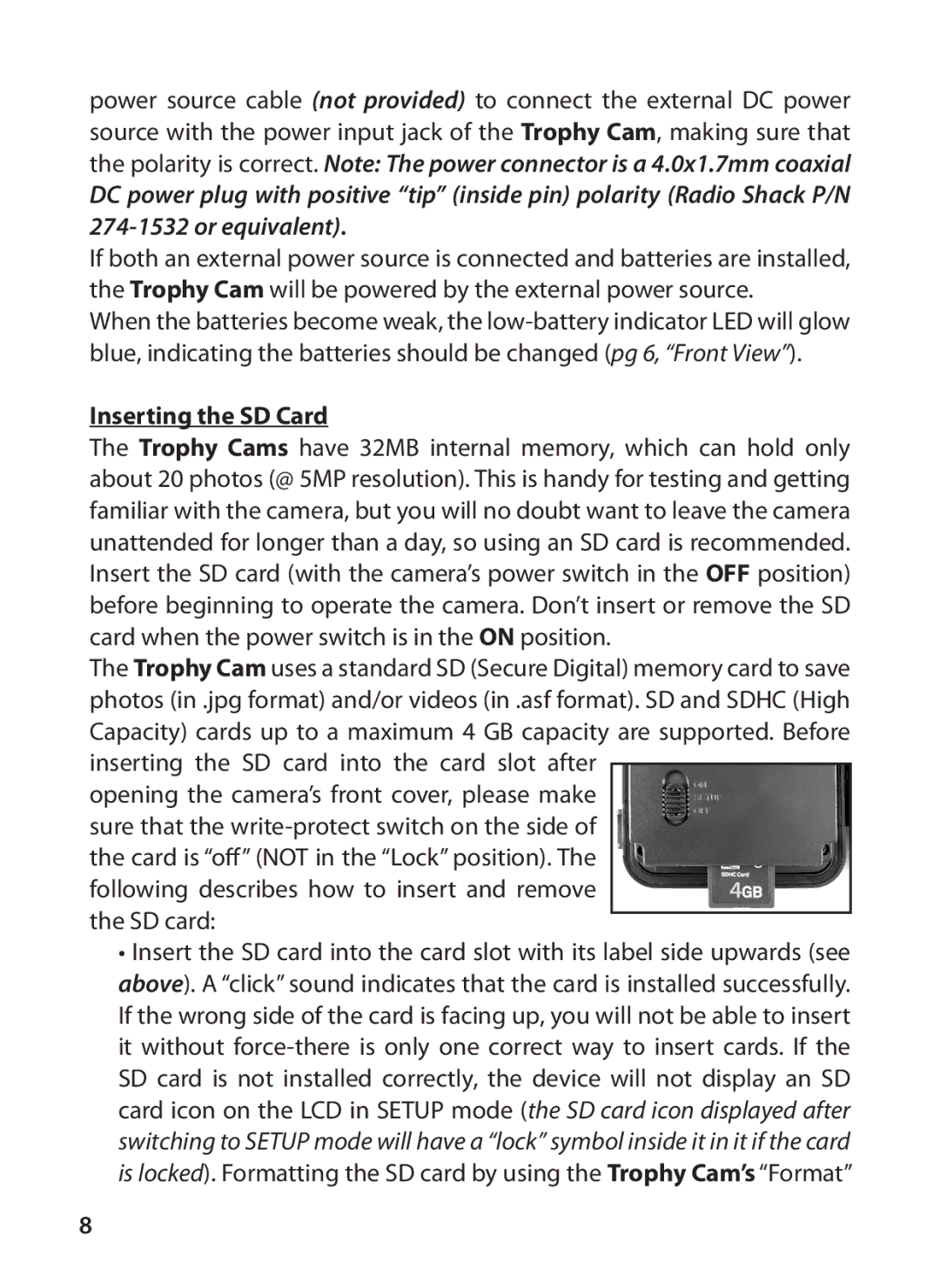 Bushnell 119425C instruction manual Inserting the SD Card 