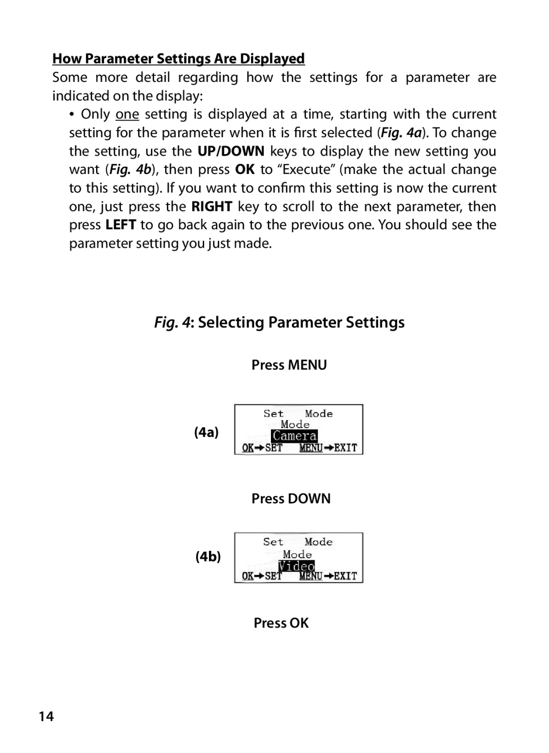 Bushnell 119426C, 119425C2 instruction manual How Parameter Settings Are Displayed, Press Menu Press Down Press OK 