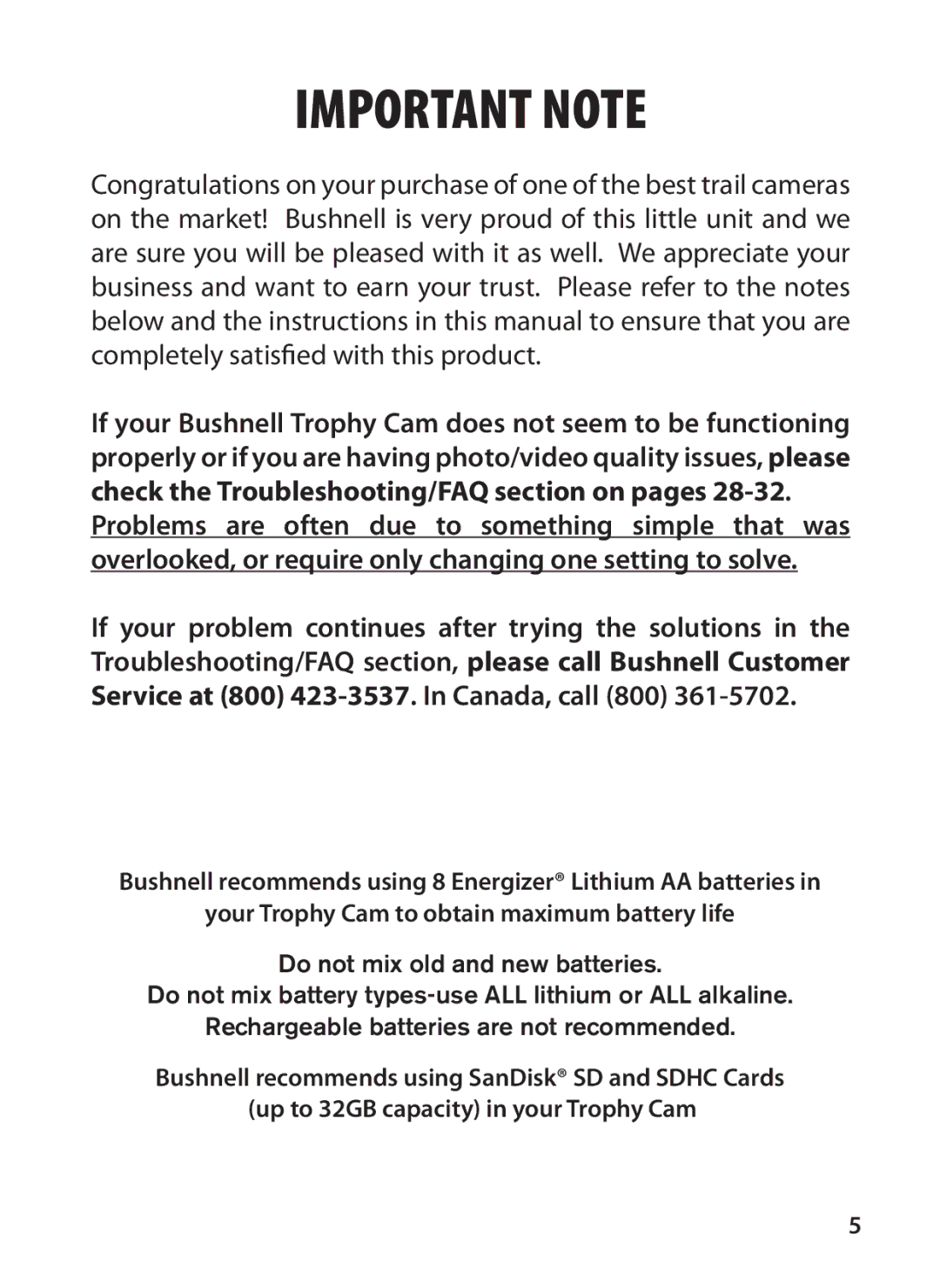 Bushnell 119425C2, 119426C instruction manual Important Note, Your Trophy Cam to obtain maximum battery life 