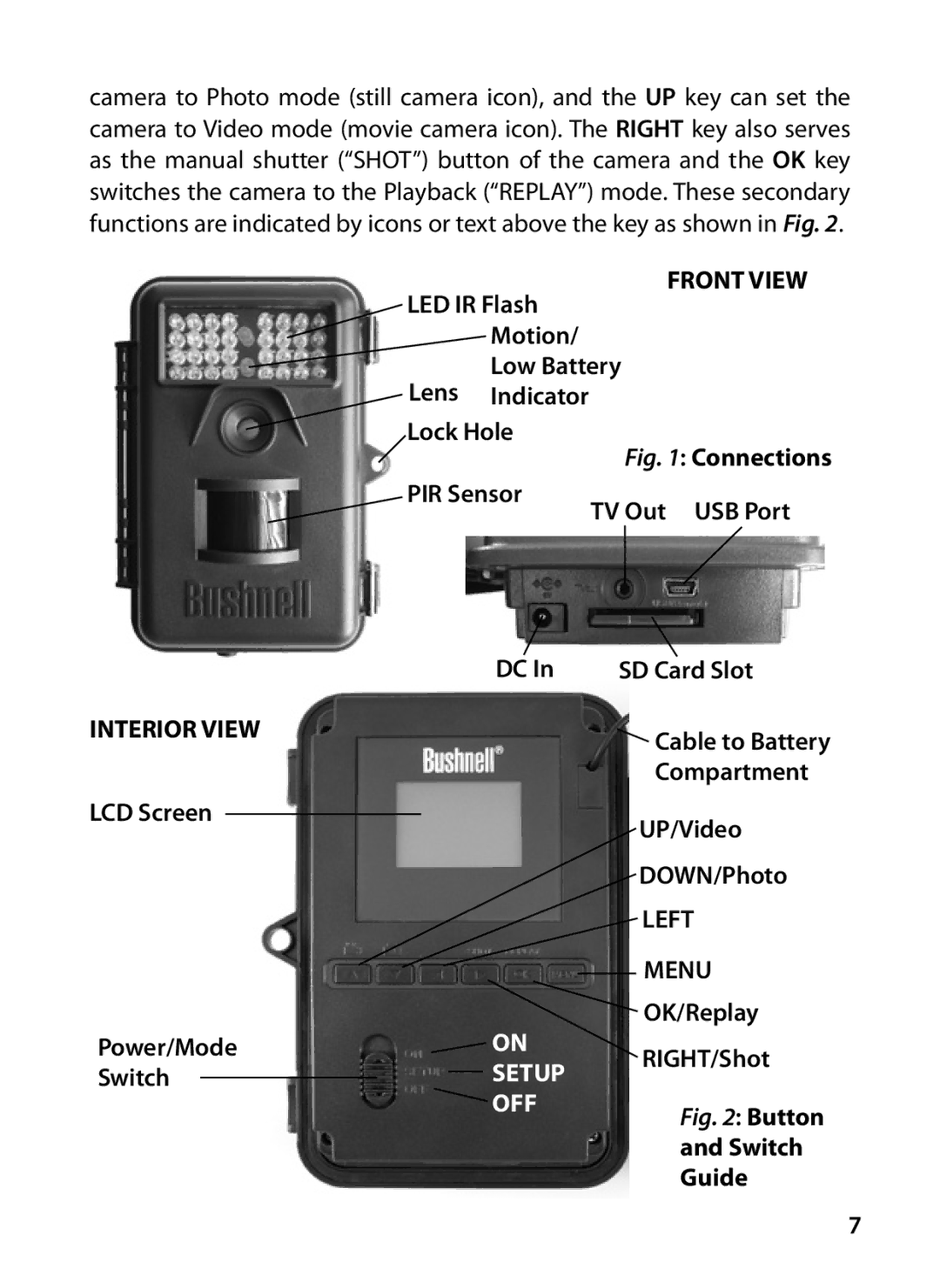 Bushnell 119425C2, 119426C instruction manual PIR Sensor TV Out USB Port 