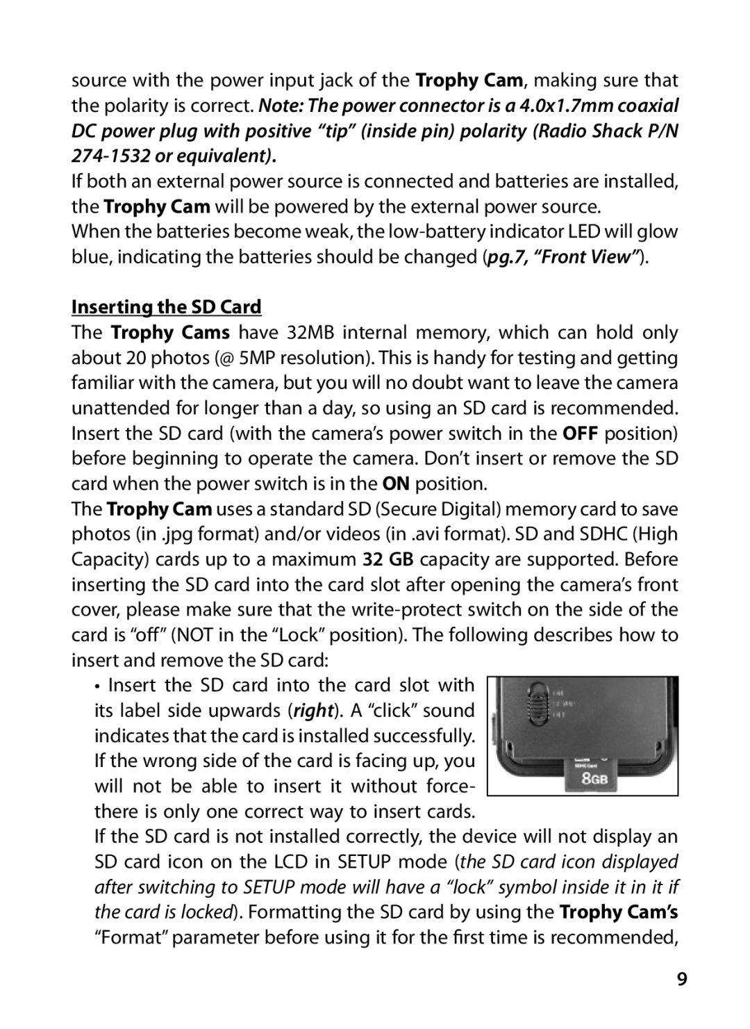 Bushnell 119425C2, 119426C instruction manual Inserting the SD Card 