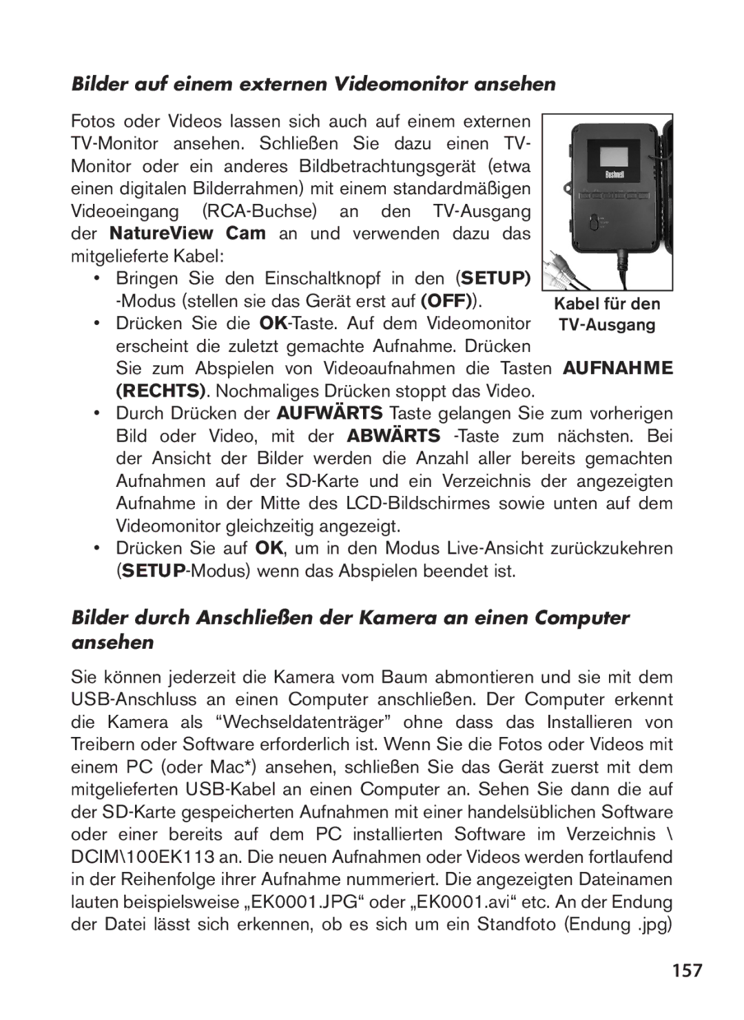 Bushnell 119438 instruction manual 157, Bilder auf einem externen Videomonitor ansehen 