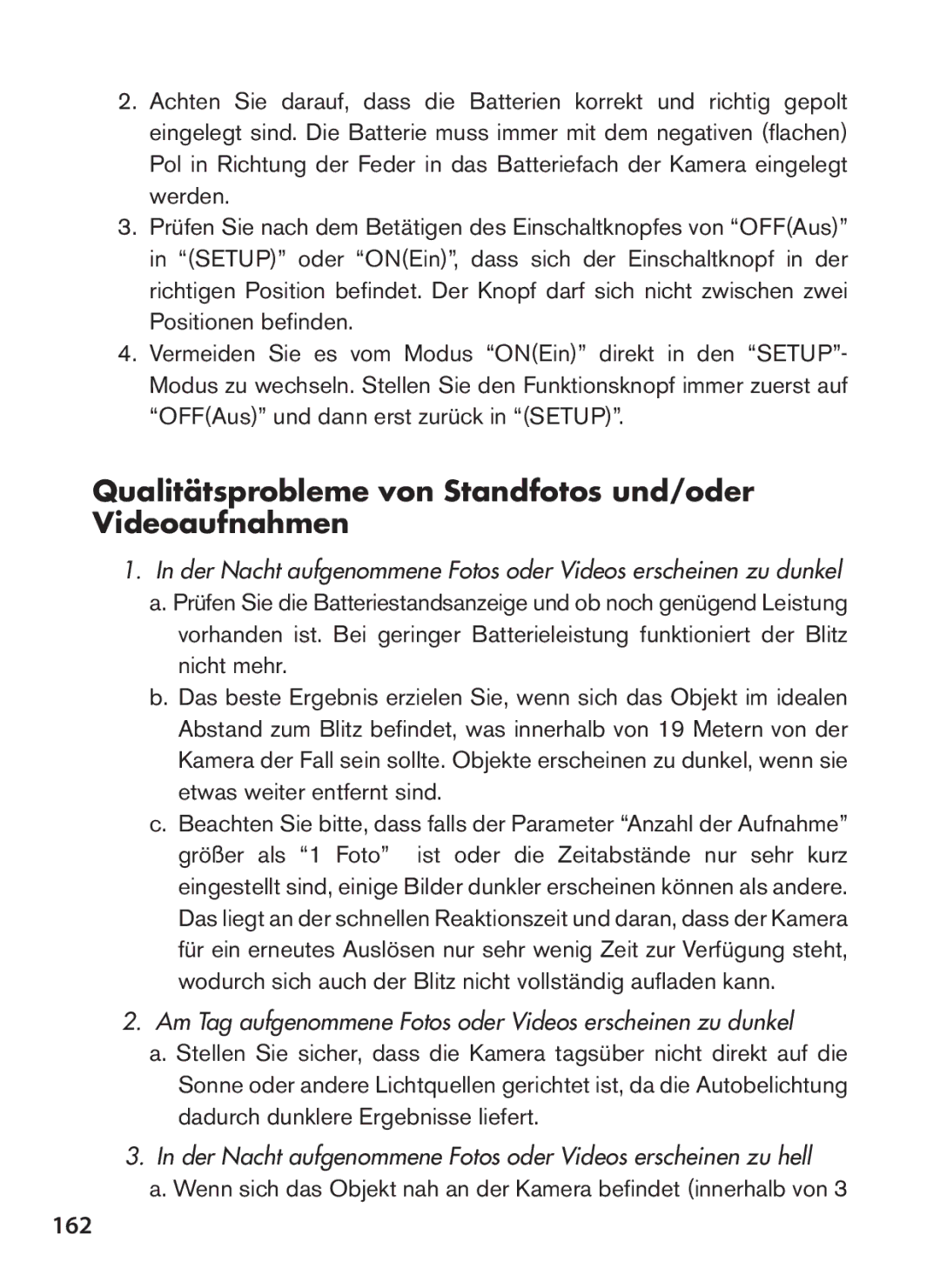 Bushnell 119438 instruction manual Qualitätsprobleme von Standfotos und/oder Videoaufnahmen, 162 