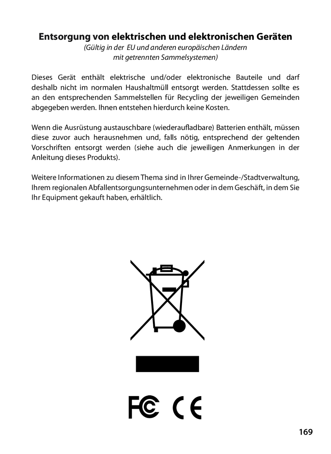 Bushnell 119438 instruction manual Entsorgung von elektrischen und elektronischen Geräten, 169 