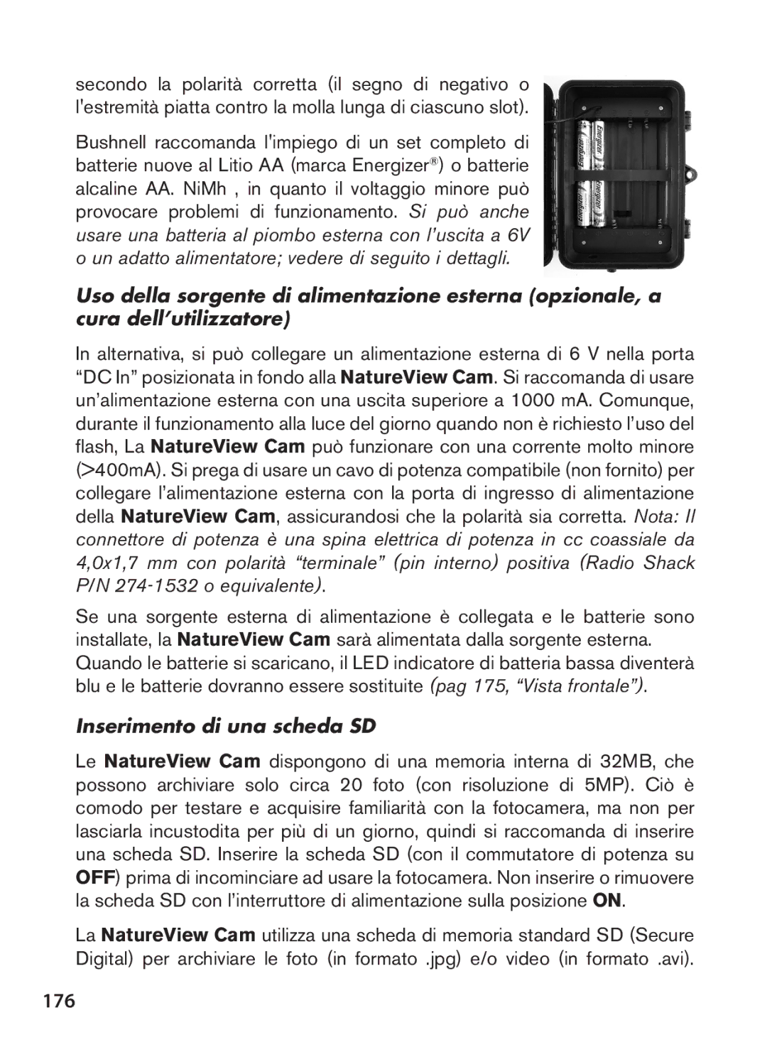 Bushnell 119438 instruction manual 176, Inserimento di una scheda SD 