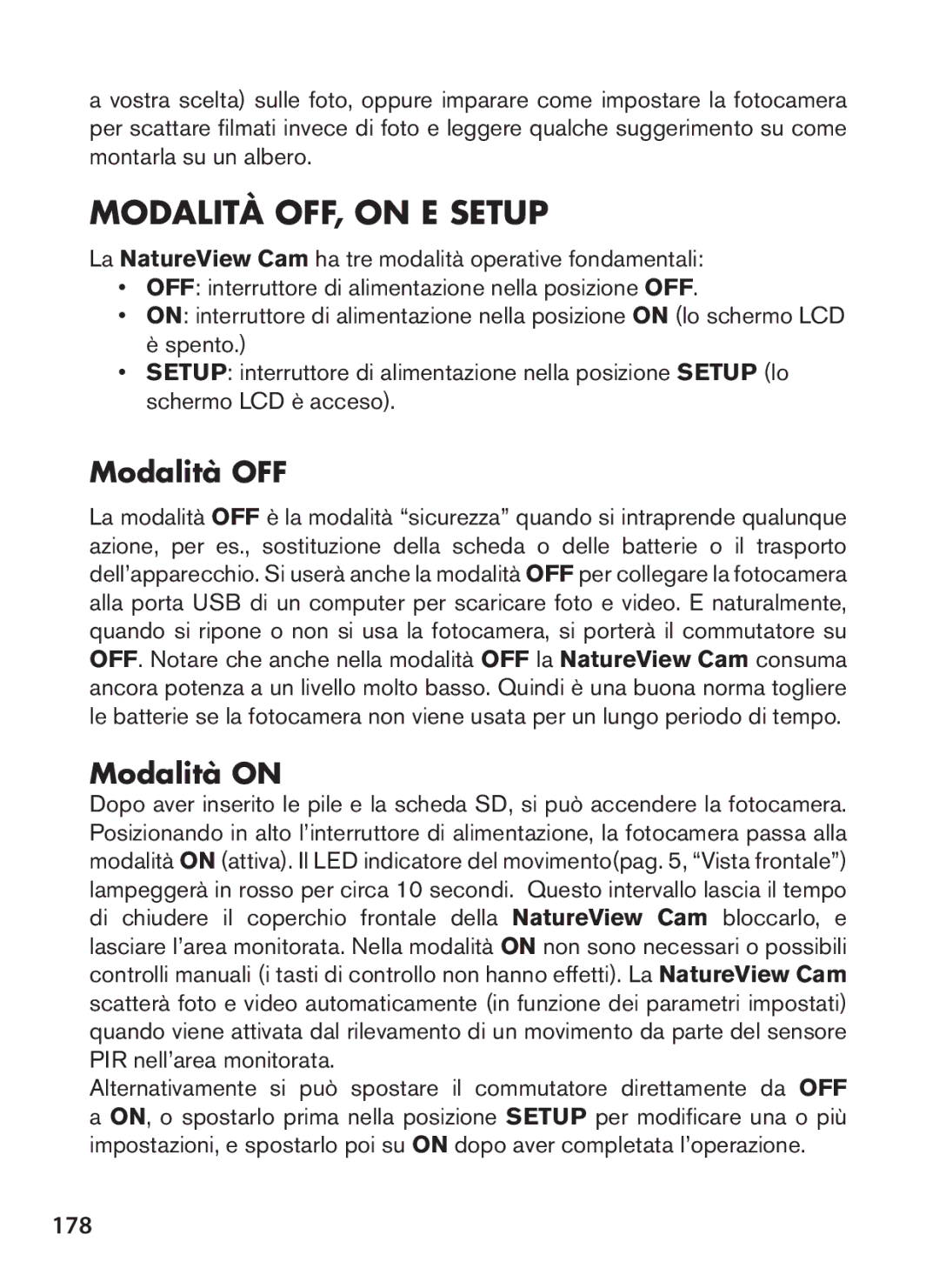 Bushnell 119438 instruction manual Modalità OFF, on E Setup, Modalità on, 178 