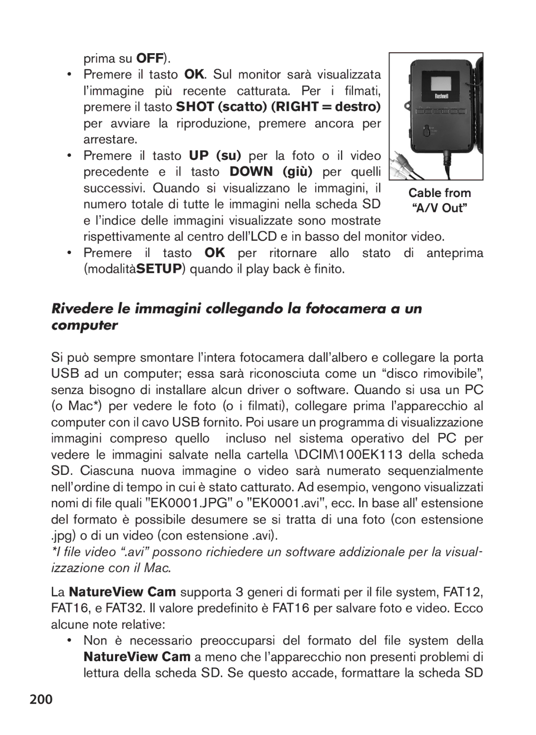 Bushnell 119438 200, Rivedere le immagini collegando la fotocamera a un computer, Jpg o di un video con estensione .avi 