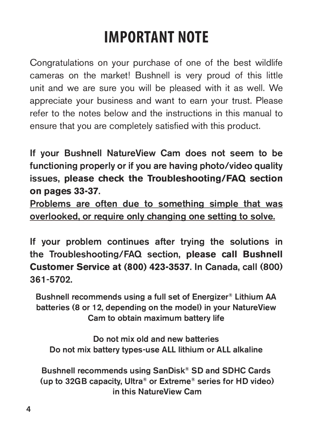 Bushnell 119438 instruction manual Important Note 