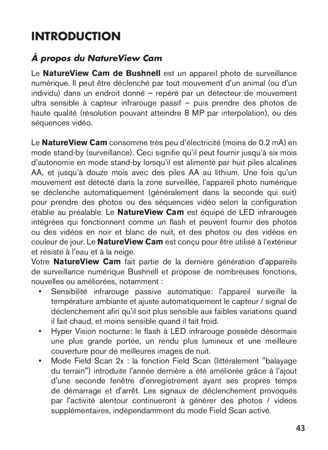 Bushnell 119438 instruction manual Introduction, Propos du NatureView Cam 