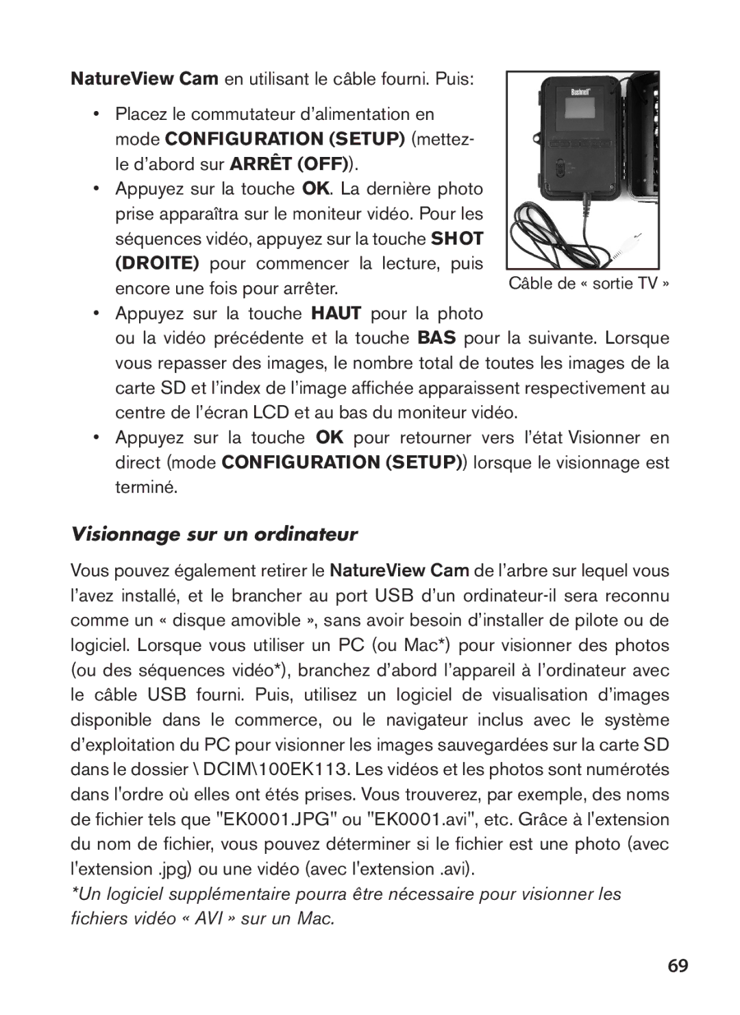 Bushnell 119438 instruction manual NatureView Cam en utilisant le câble fourni. Puis, Visionnage sur un ordinateur 