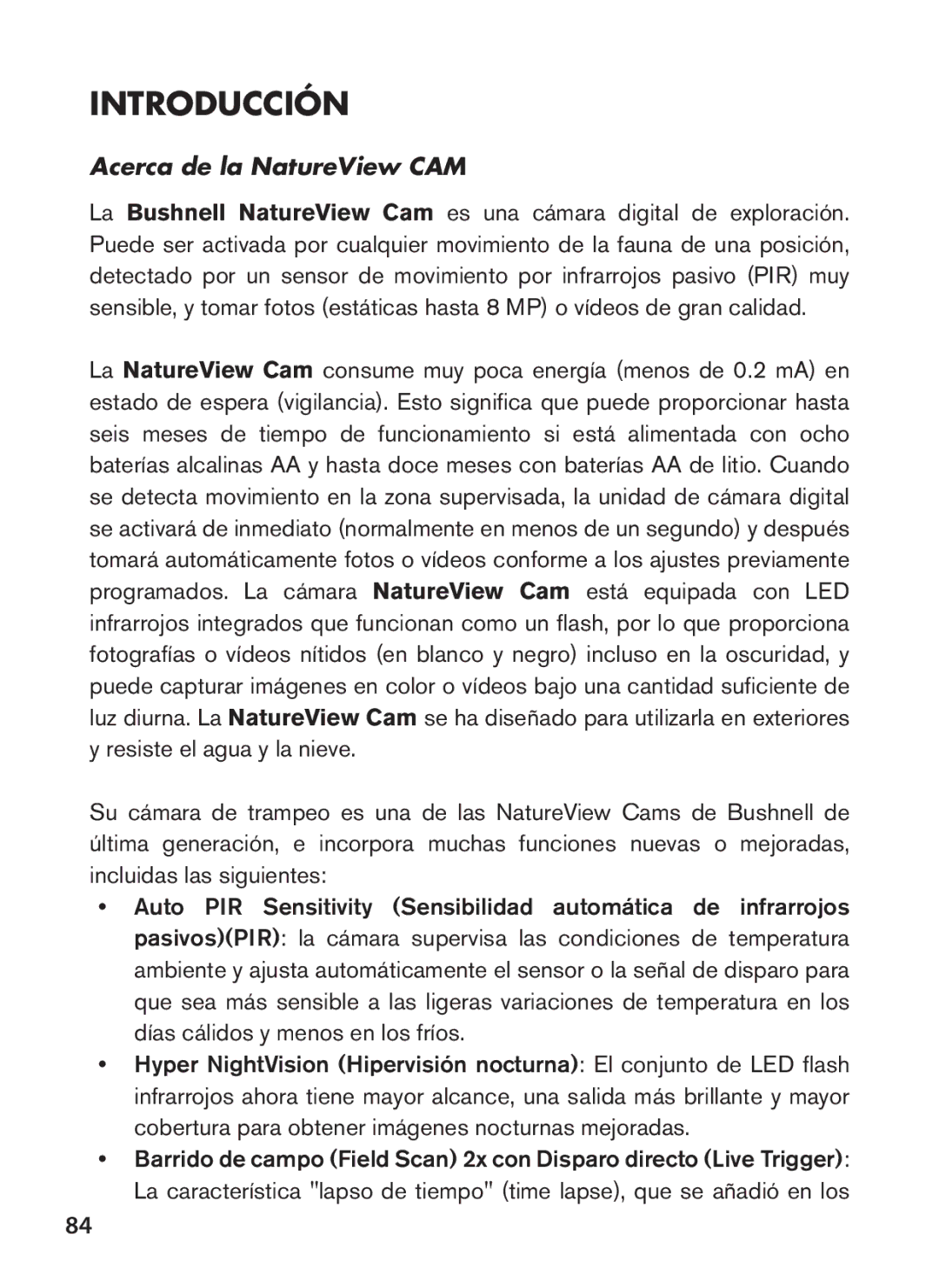 Bushnell 119438 instruction manual Introducción, Acerca de la NatureView CAM 