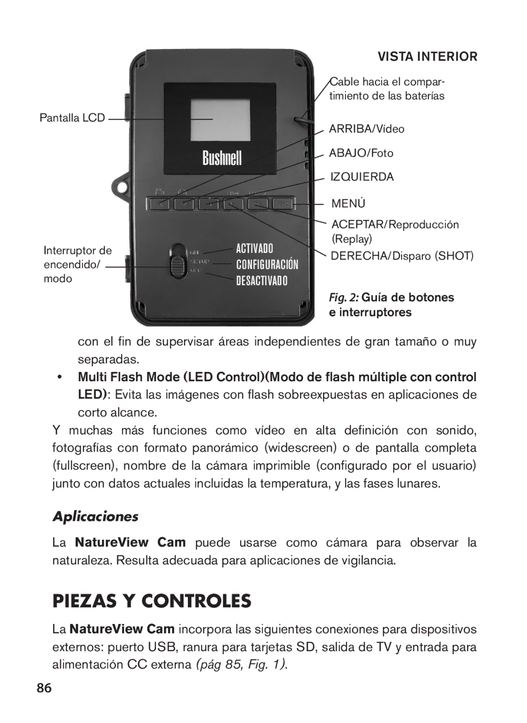 Bushnell 119438 instruction manual Piezas Y Controles, Aplicaciones 