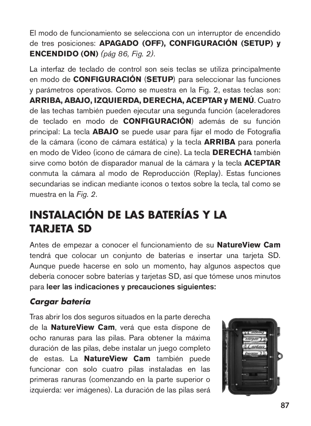 Bushnell 119438 instruction manual Instalación DE LAS Baterías Y LA Tarjeta SD, Cargar batería 