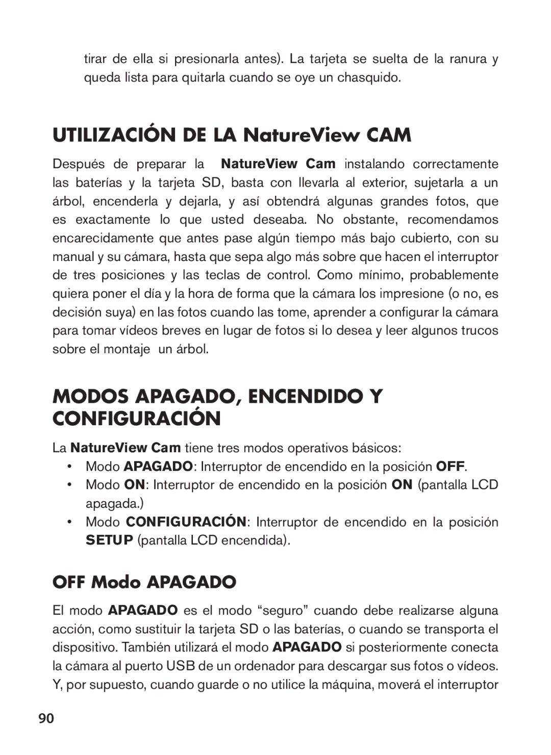 Bushnell 119438 instruction manual Modos APAGADO, Encendido Y Configuración, OFF Modo Apagado 