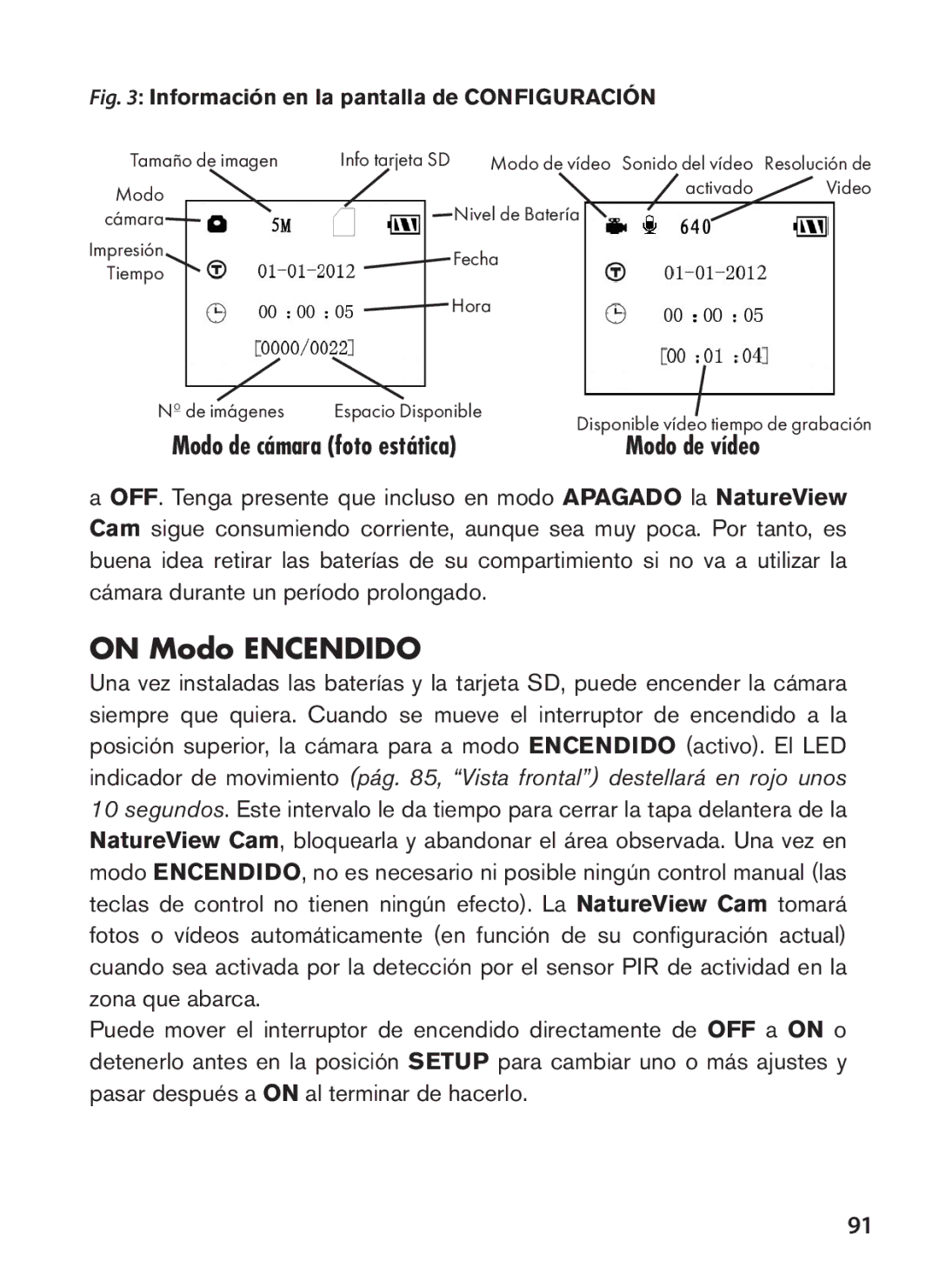 Bushnell 119438 instruction manual On Modo Encendido, Modo de cámara foto estática 