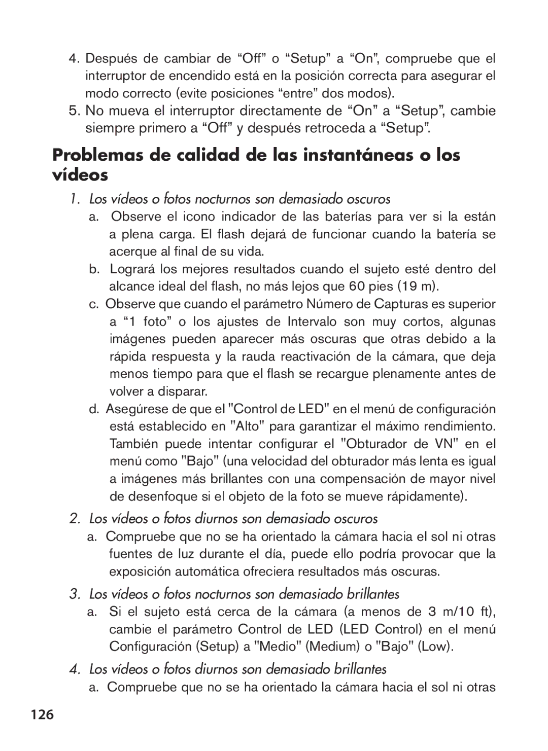 Bushnell 119440, 119439 instruction manual Problemas de calidad de las instantáneas o los vídeos, 126 
