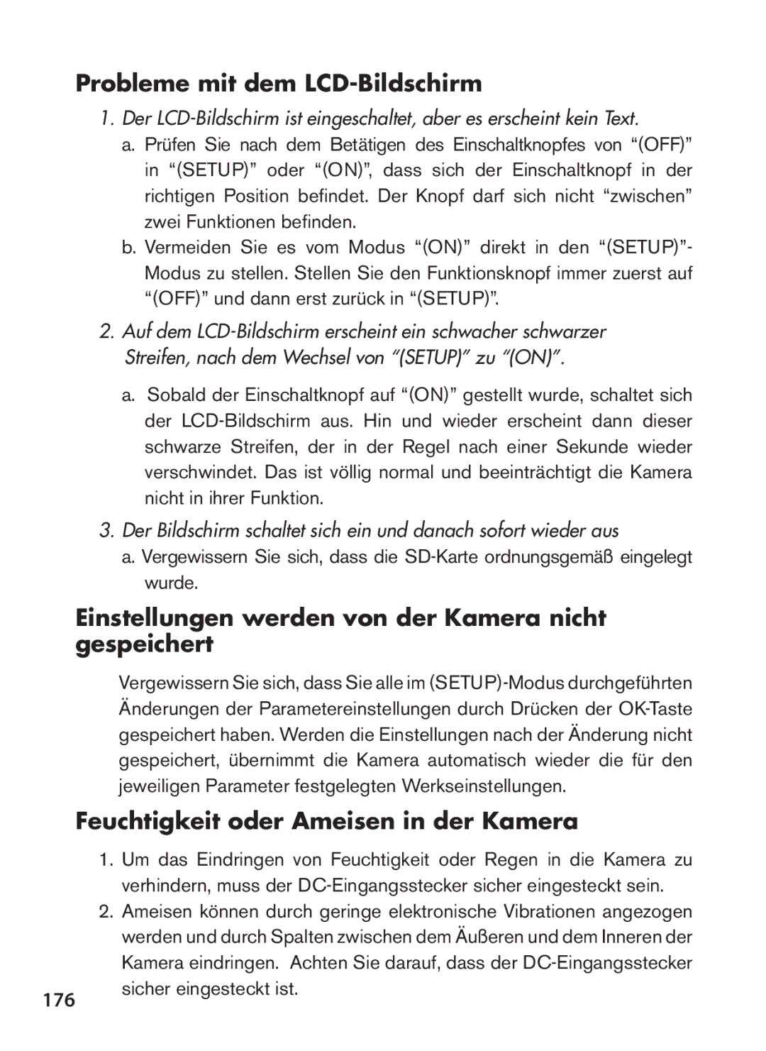 Bushnell 119440, 119439 Probleme mit dem LCD-Bildschirm, Einstellungen werden von der Kamera nicht gespeichert 