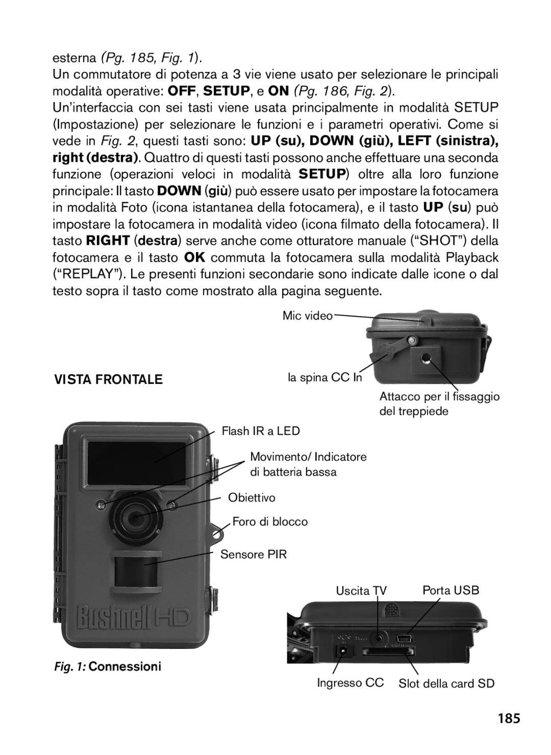 Bushnell 119439, 119440 instruction manual 185, Esterna Pg , Fig, Vista frontale 