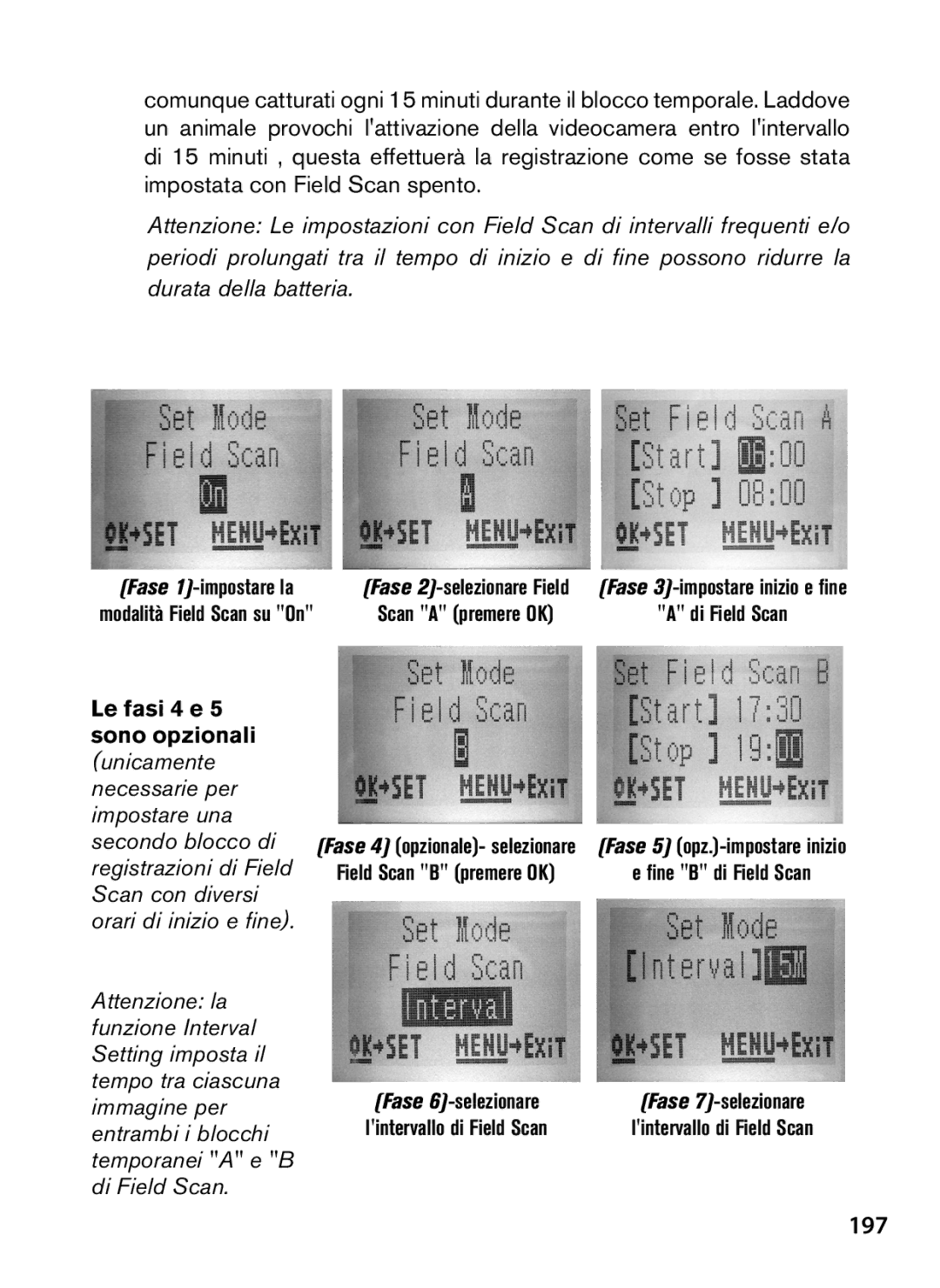 Bushnell 119439, 119440 instruction manual 197, Fase 2-selezionare Field Fase 3-impostare inizio e fine 