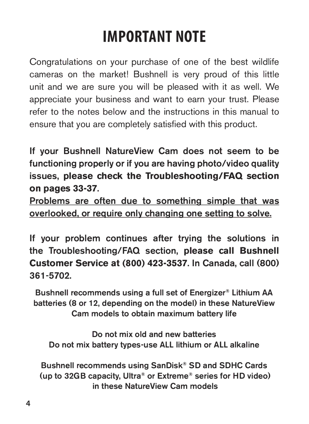 Bushnell 119440, 119439 instruction manual Important Note 