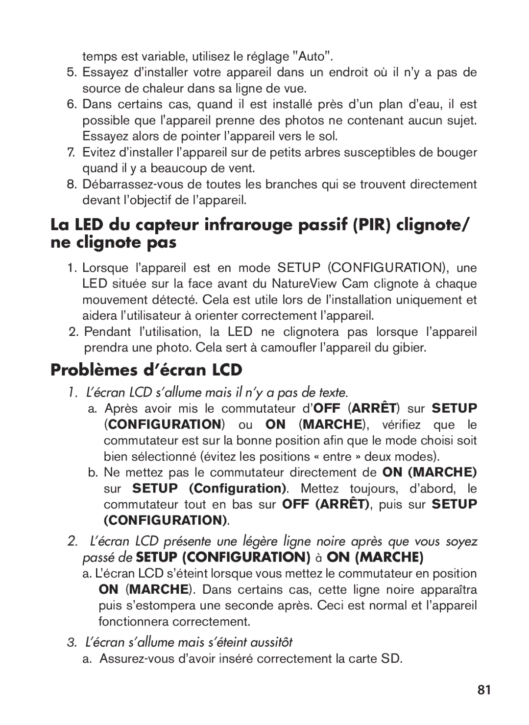 Bushnell 119439, 119440 instruction manual Problèmes d’écran LCD, ’écran LCD s’allume mais il n’y a pas de texte 