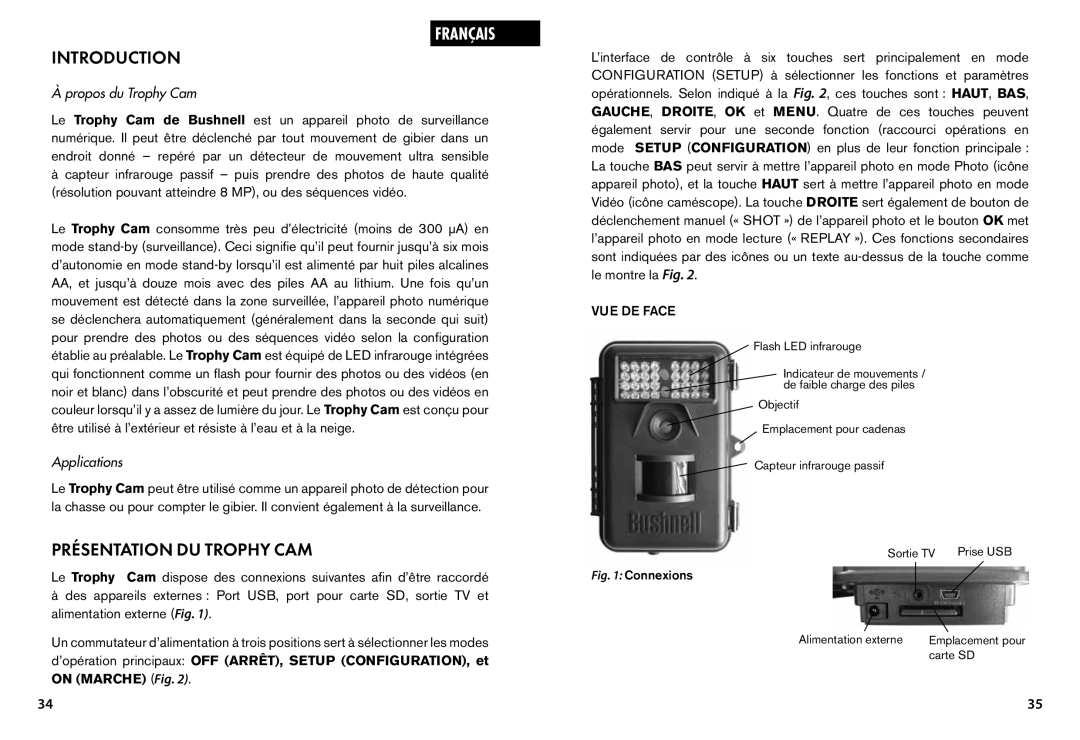 Bushnell 119455, 119445, 119435 instruction manual Présentation DU Trophy CAM, Propos du Trophy Cam 