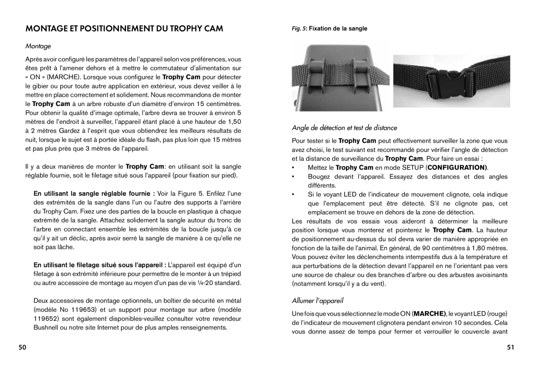 Bushnell 119435 Montage ET Positionnement DU Trophy CAM, Angle de détection et test de distance, Allumer l’appareil 