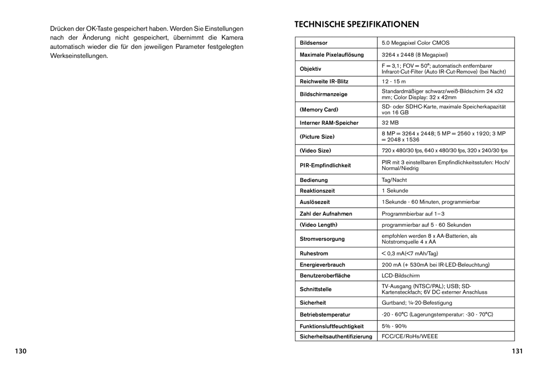 Bushnell 119455, 119445, 119435 instruction manual Technische Spezifikationen, 131 